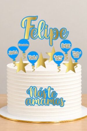 Arquivo de corte Topo de bolo 15 COM BALOES AZUIS 3D - STUDIO