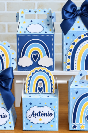 Kit 20 Caixinhas Personalizadas Arco Íris Azul