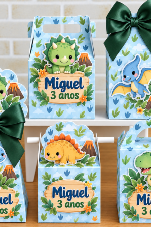 Kit 20 Caixinhas Personalizadas Dinossauro baby menino