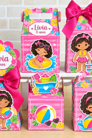 Kit 20 Caixinhas Personalizadas Piscina Menina