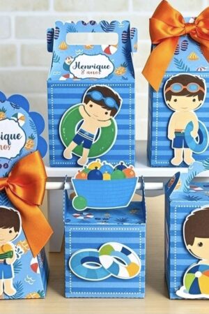 Kit 20 Caixinhas Personalizadas Piscina Menino