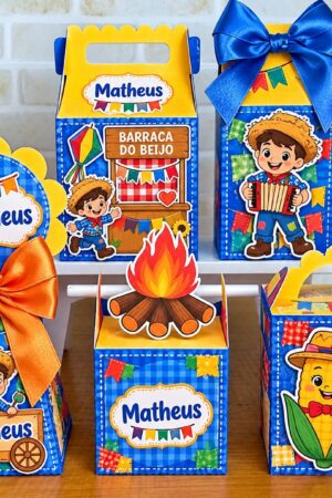 Kit 20 Caixinhas Personalizadas Festa Junina Menino